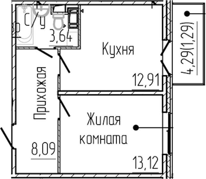 1-комнатная квартира 39.05 м², 6/8 эт., ЖК «SERTOLOVO PARK»